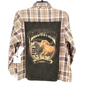 Yellowstone Montana Wild Horses Flannel Cowgirl Shirt Girls Sz Large Back Panel